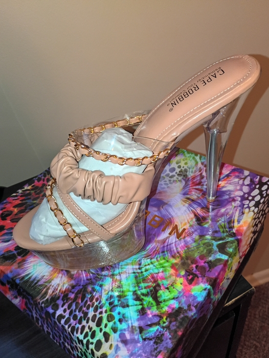 Cape Robbin Shoes - Cape Robbin Nude and Clear Chain-Trim Platform Heels